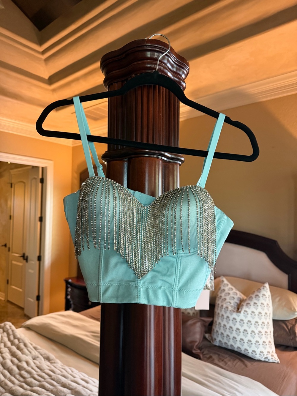 Mint Green Embellished Fringe Crop Top - Brand Unlisted
